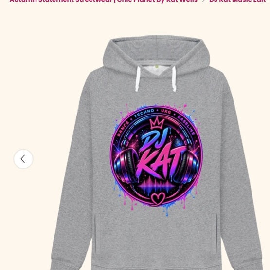 DJ Kat grey signature hoodie – cropped from supplied Teemill screenshot