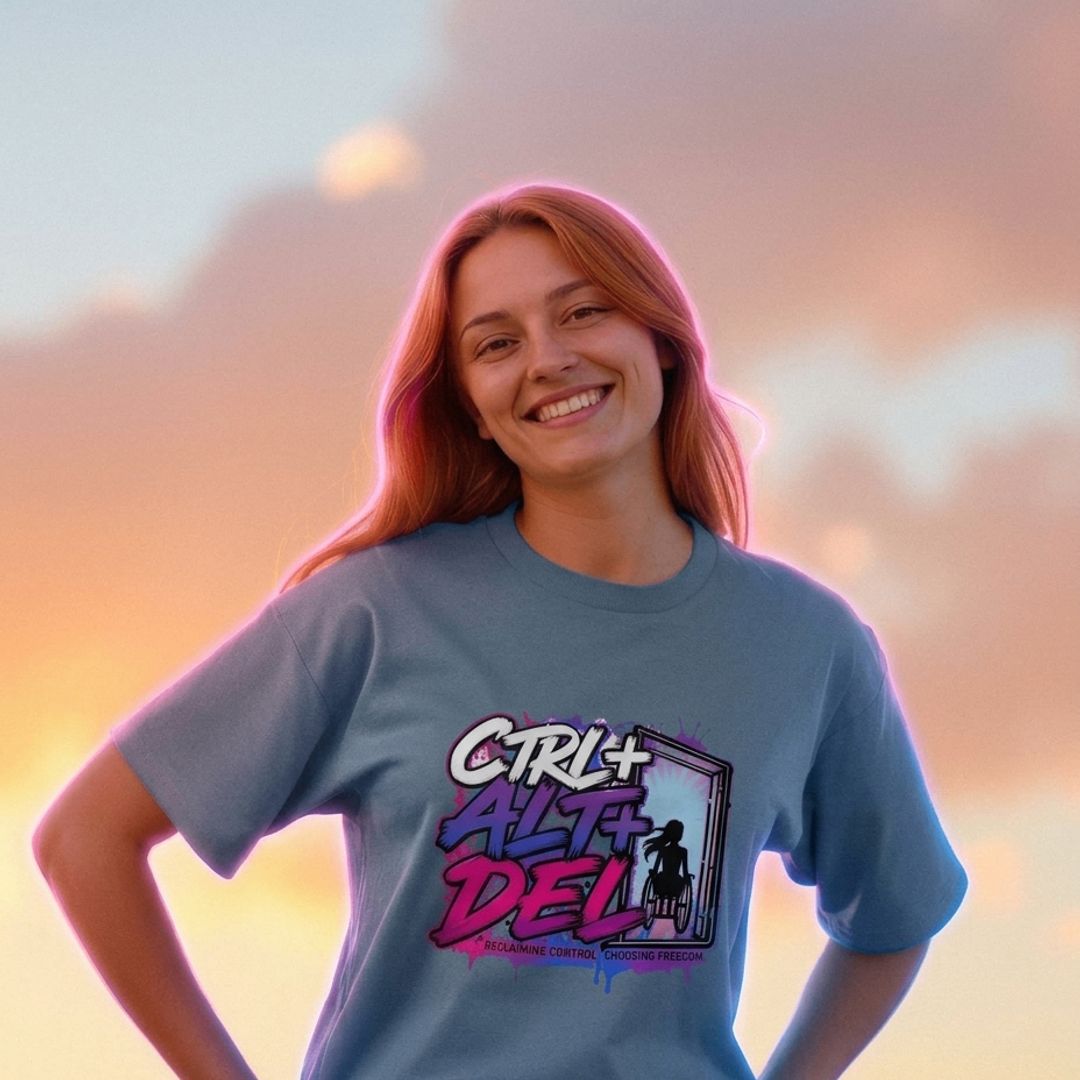 DJ Kat Ctrl + Alt + Del oversized organic T-shirt – stone blue lifestyle mockup